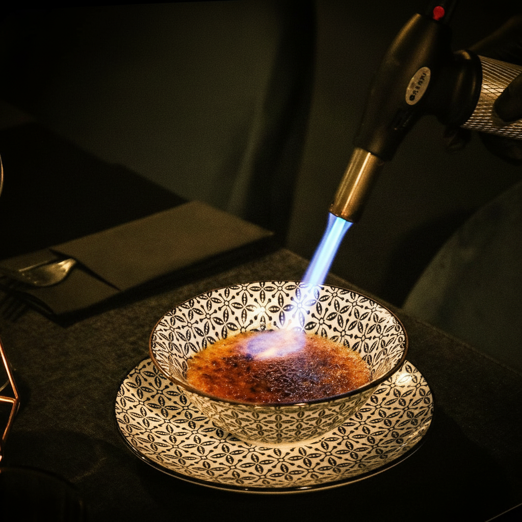 Crème brûlée caramélisée au chalumeau
