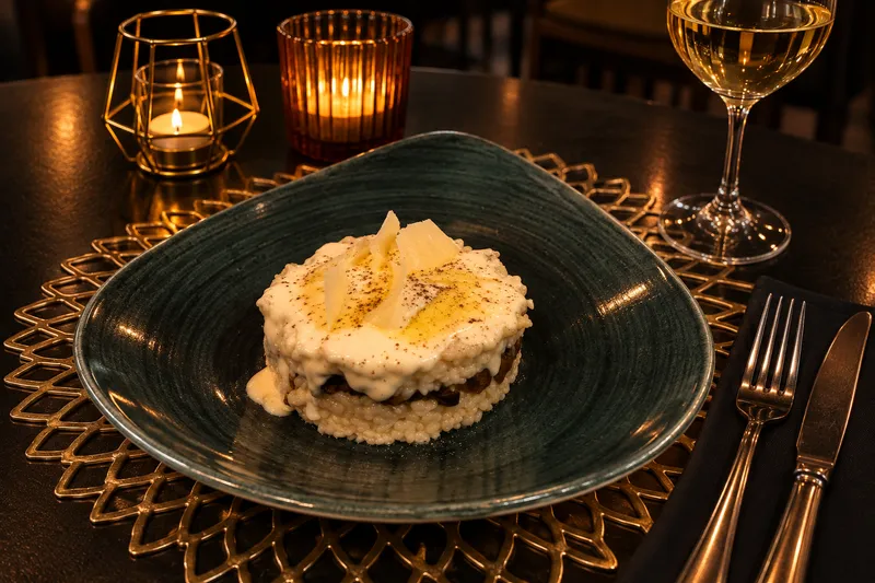 Risotto à l'aubergine et crème de parmesan